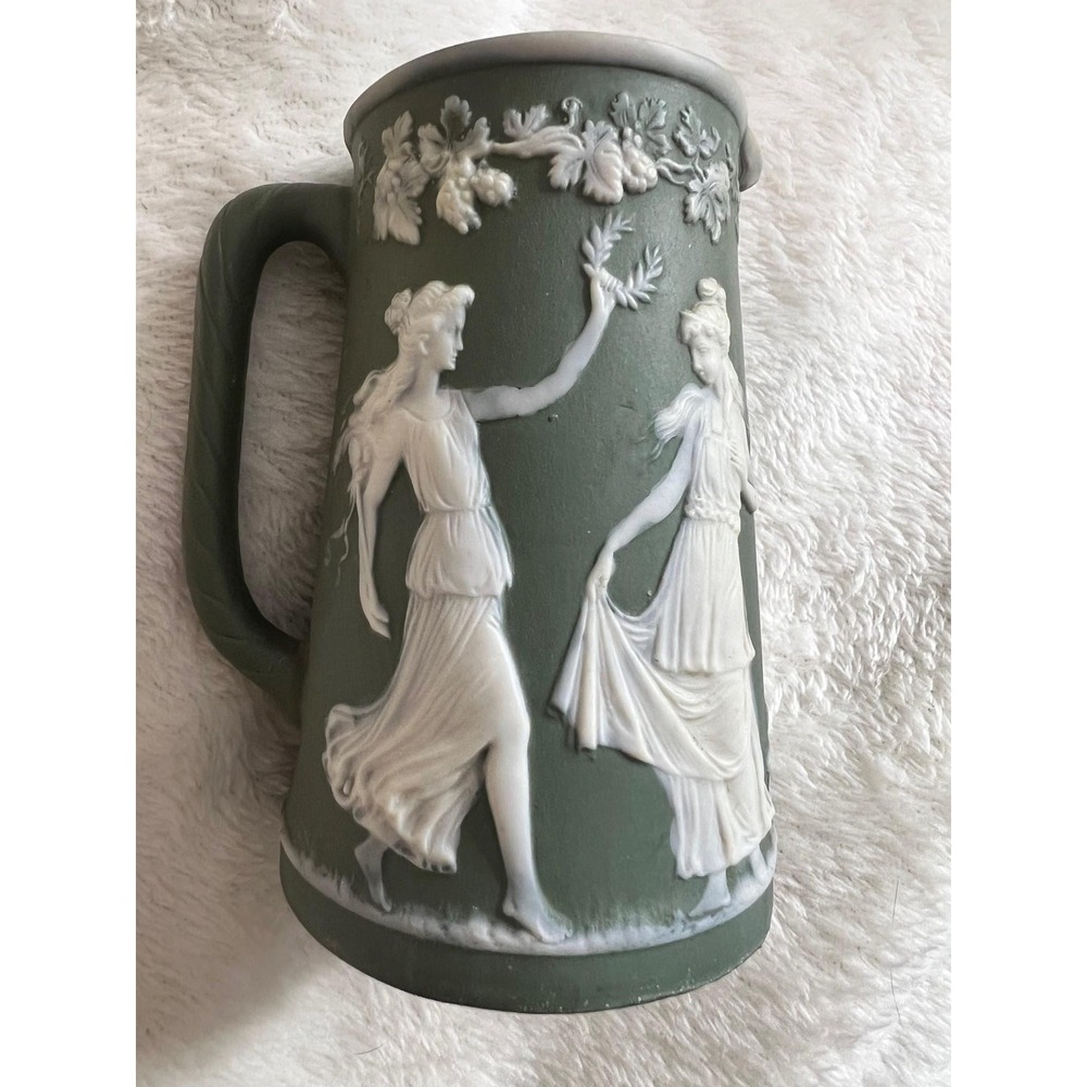 Vintage Sage Green Wedgwood Jasperwear Pitcher 5.5"